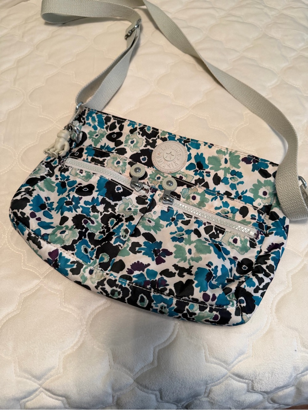 Kipling Floral Crossbody in Teal, Black & Cream